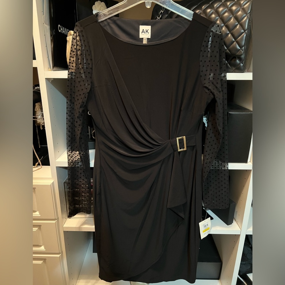 NWT Anne Klein Black bateau neck cocktail dress with illusion sleeves Sz10 - Picture 3 of 12
